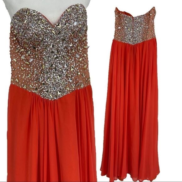 Terani Couture orange beaded strapless gown - Picture 1 of 9